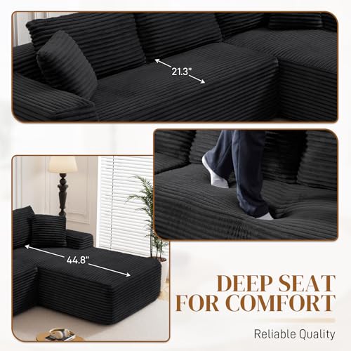 Image of 96 inch Boneless Cloud Sectional Couches for Living Room, Comfy Fluffy L Shaped Memory Foam Deep Seat Boneless Couch, Modular Sectional Sofa with Right Facing Chaise, Black