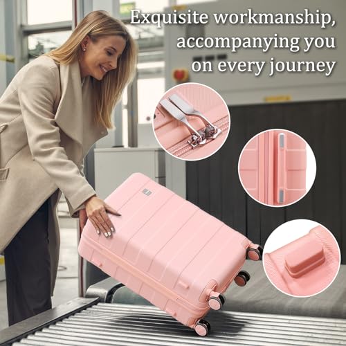 Image of imiomo 24 IN Checked Luggage, Suitcase with Spinner Wheels, Hardside 3PCS Set Lightweight Rolling Travel Luggage with TSA Lock(24 inch /Pink)
