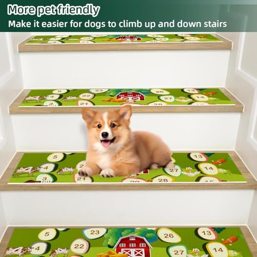 Peldaños de escalera estilo granja con alfombra de alta densidad para escalones de madera 6