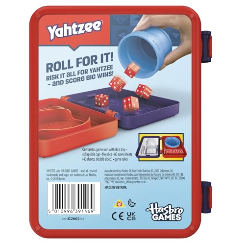 Yahtzee Dice Game | With Collapsible Cup & Storage Case | Fun Family Games for Children, Teens, Adults | 30 Mins | 2 or More Players | Ages 8+ - English Version