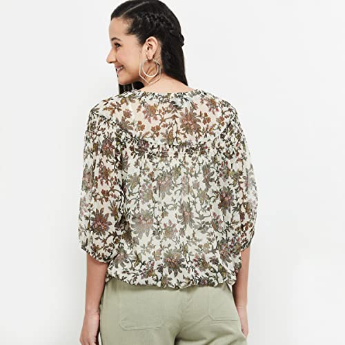 Image of Max Women Printed Round Neck Regular Fit Casual Top