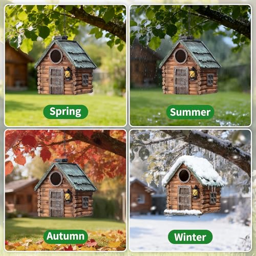 image for MINWOLF Bird Houses for Outside Real Wood-Look Resin Bird House with H