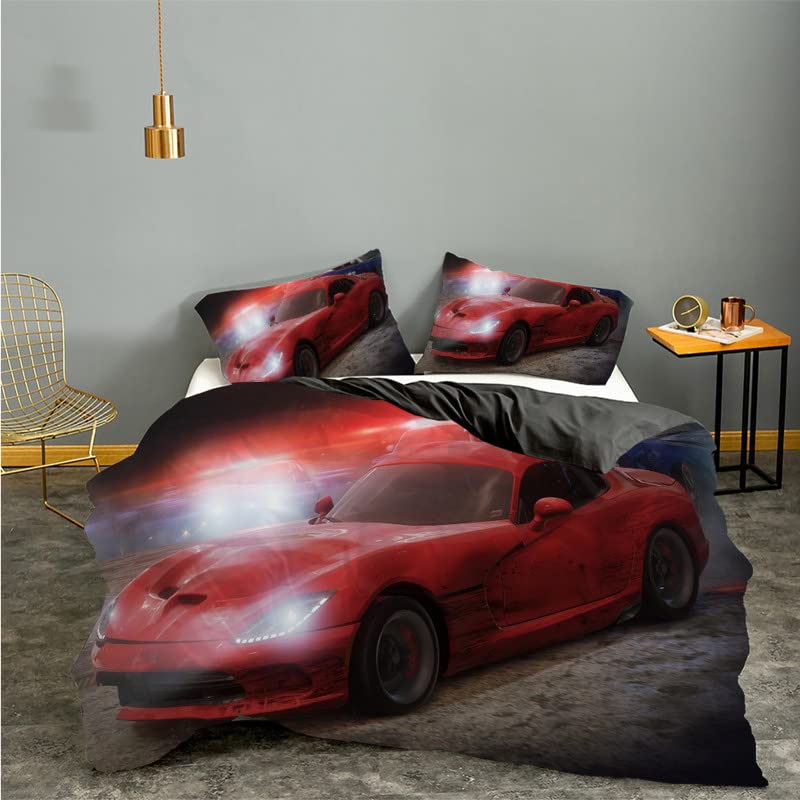 Housse de couette 240 x 260 voiture rouge microfibre literie adulte avec zip