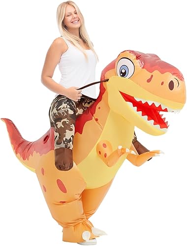 COMIN Disfraz inflable de dinosaurio para adultos, disfraz inflable de Trex, disfraz de dinosaurio inflable naranja para fiesta de Halloween