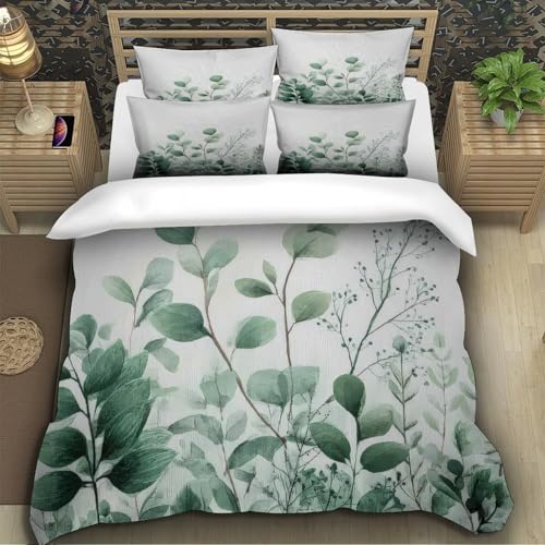 Housse de couette microfibre douce feuilles d'eucalyptus idéale peau sensible
