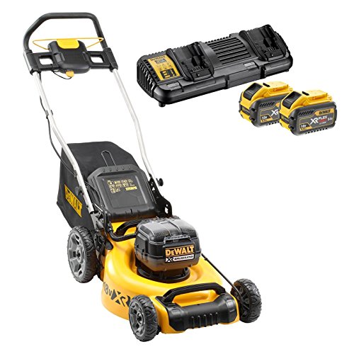 DeWALT Akku-Rasenmäher DCMW564N-XJ 2x18 Volt inkl. Akku Starter-Set DCB132X2-QW - bürstenlos, 48 cm Schnittbreite, Mähen und Mulchen, inkl. 55l Grasfangkorb