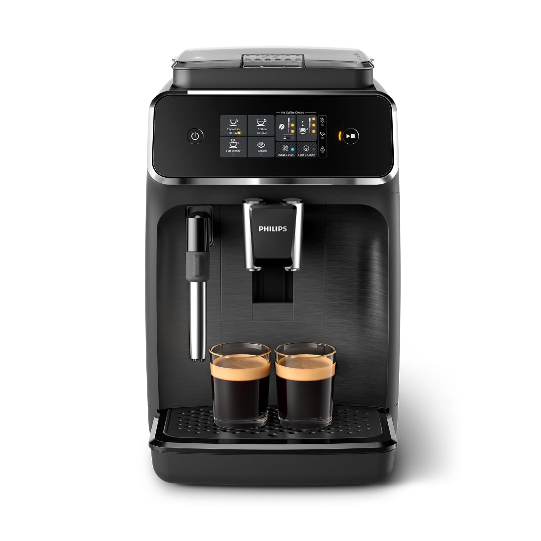 Philips 2200 Series Fully Automatic Espresso Machine, Classic Milk Frother, 2 Coffee Varieties, Intuitive Touch Display, 100% Ceramic Grinder, AquaClean Filter, Aroma Seal, Black (EP2220/14)