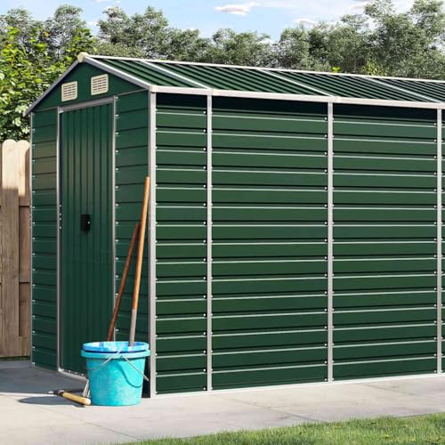 KKHOMEI Caseta de jardín de metal XXL con techo inclinado 191 x 725 x 198 cm Cobertizo para herramientas Caseta de jardín verde