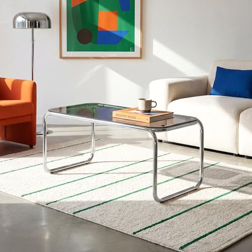 Sicaan Table Basse 90x50x45 cm 0,9x0,5 m Verre Trempé Noir Structure Métal Chromé Design...