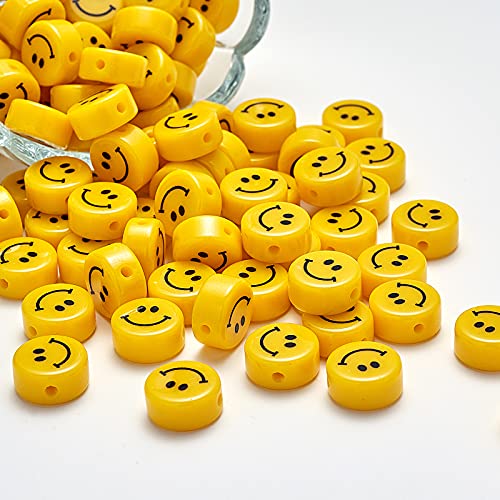 Big Yellow Smiley Face Beads Resin Acrylic Happy Face Beads for DIY Jewelry ,Bracelet, Earring, Necklace ,Craft Making ,Jewelry Supplies 50 Pcs (14 mm Round)