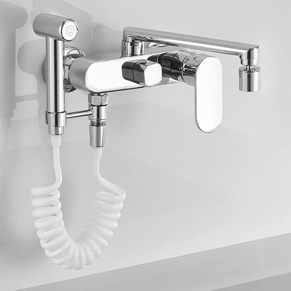 Robinet de cuisine mural en laiton double trou avec pistolet pour libérer votre évier
