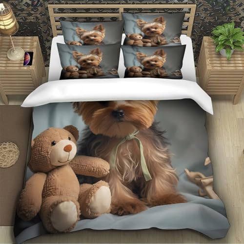 Housse de couette chiot mignon en microfibre pour lit simple 135x200cm