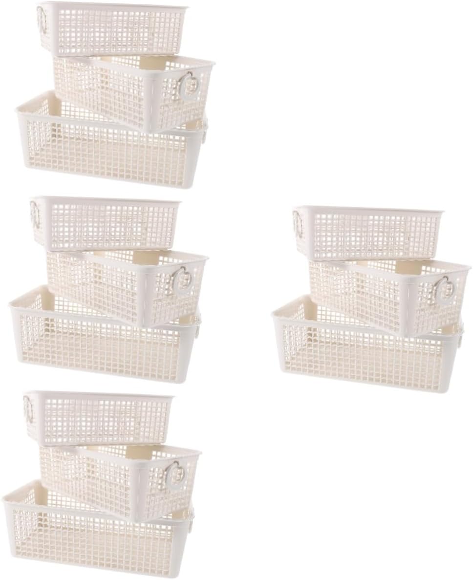 4sets Stackable Storage Baskets Desktop Organizer with Double Side Handles for Magazines Cosmetics and Sundries Space Saving Bins for Home and Office Use 3pcs*4