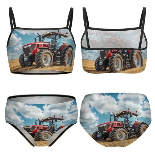 Tractor Printed Girls Swimsuits Two Piece Bikini Sets Beach Sport Swimwear Bathing Suit3