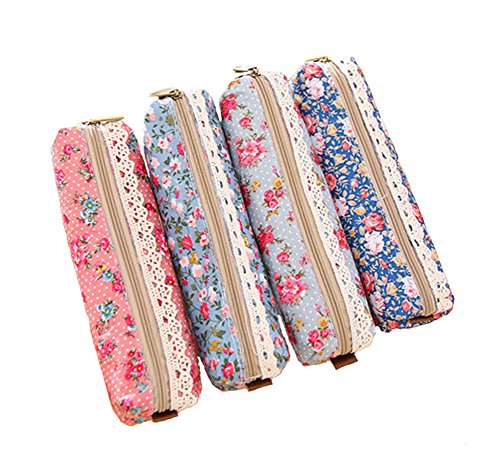 Cosanter 4 X Petite Fleur Trousse Dentelle Sac à Crayons en Toile Multifonctionnel Cosmétique Sac-Couleurs Aléatoires