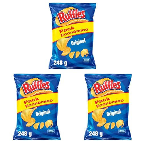 Ruffles Original, Patatas Fritas con sal, Producto de Aperitivo, bolsa familiar, 248gr (Paquete de 3)