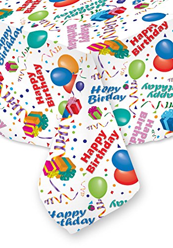 70 X 84 Inch Happy Birthday Tablecloth White Restaurant Quality Fabric Machine Wash and Dry No Wrinkles No Iron No Stains Made in USA Birthday Party Supplies