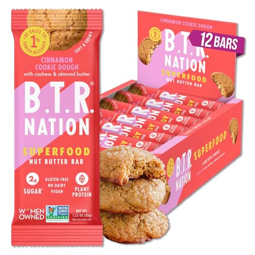 B.T.R Nation - Superfood Protein Bar Cinnamon Cookie Dough - Vegan -12 Bars