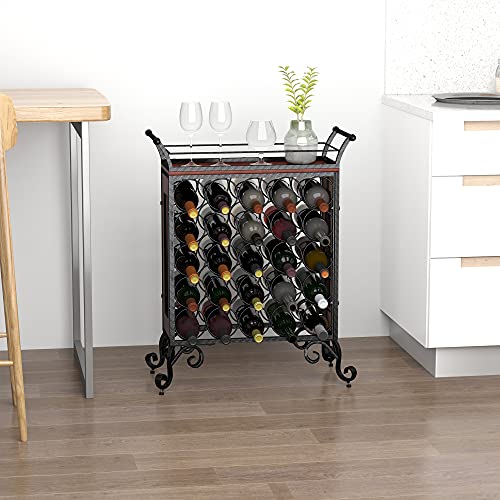 Homcom 25 Bottle Horizontal Free Standing Wine Rack Stand Wood And Metal - Black #TOP1