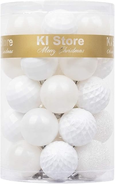 Christmas Baubles White 40mm Small Christmas Tree Decoration Ornaments 34pcs Shatterproof Balls for Xmas Hanging Decorations Festival Holiday Decor
