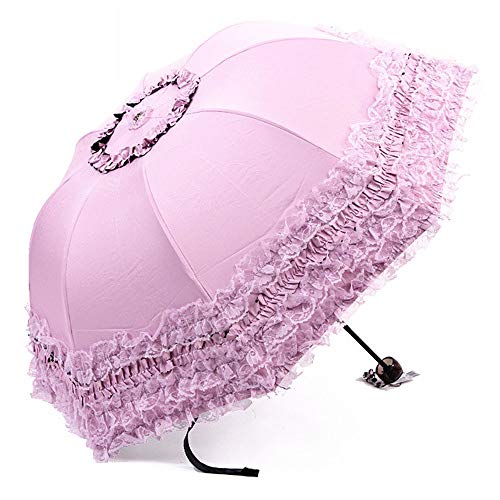 YUEHUA Prinzessin spitze vintage spitze uv sonnenschirm falten 3d blume stickerei regenschirm 3 falten Pink regentage, schneetage, sonnentage zur verfügung