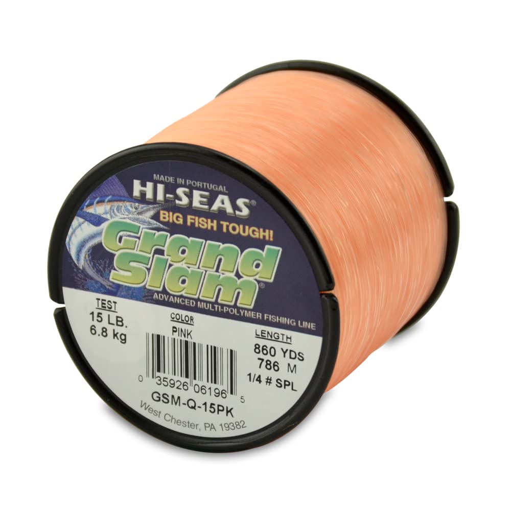 HI-SEAS Grand Slam Monofilament Fishing Line - Strong &amp; Abrasion Resistant in Clear, Pink, Green, Smoke Blue, Fluorescent Yellow Freshwater &amp; Saltwater – Quarter Pound Spool