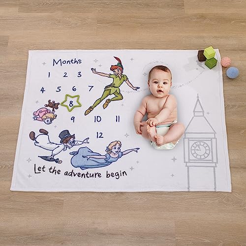 Image of Disney Peter Pan White Let The Adventure Begin Super Soft Photo Op Milestone Baby Blanket