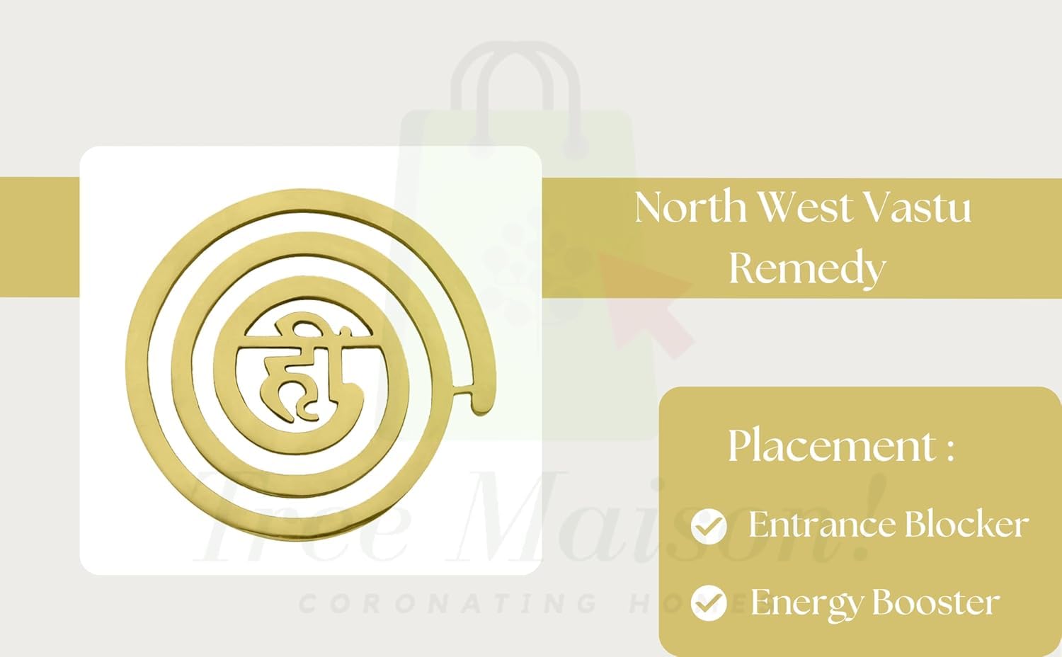 TREEMAISON Vastu Helix Brass (Hii) Helix Earth Zone Main Door Entrance, Toilet Dosh Defect Correction, Vastu Dosh Nivaran Remedies (4-inch) (Pack of 1)