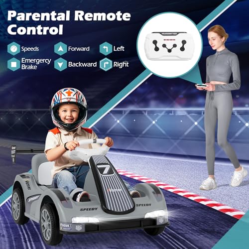 OLAKIDS Electric Go Kart for Kids, 6V Battery Powered Drift Kart with Remote Control, Power Display, Bluetooth, Story, Music, 3-Point Safety Belt, Crazy Cart for Boys Girls Aged 3+ (Gray) - image 5