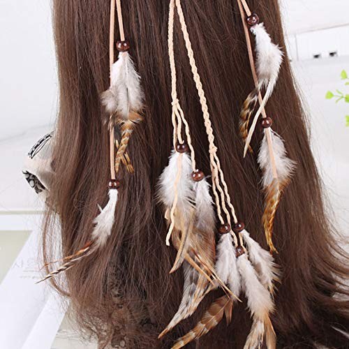 Feather Headband Hippie Indian Boho Hair Bands Tassel Bohemian Halloween Hair Hoop Women Girls Crown Hairband Party Decoration Headdress Cosplay Costume Headwear Headpiece Hair Accessories White