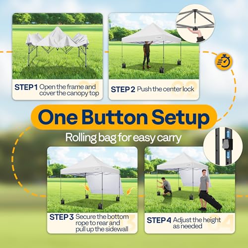 VIVOHOME 10x10 ft Easy Pop-Up Canopy, Outdoor Screen Tent with One Sidewall, and Roller Bag for Yard Camping Picnic Party Events, White by VIVOHOME - Image 2