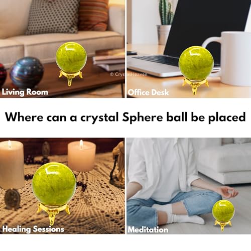 Image of Certified Green Opal Crystal Ball for Meditation - Premium Crystal Vastu Items for Home and Feng Shui Items for Good Luck - Ideal for Pooja Supplies and Spiritual Practices (2 inch Inch)