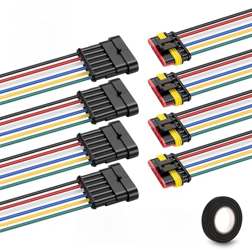 5 Pin 14AWG Automotive Waterproof Connector - 4 Pairs 5 Wire Connectors Quick Disconnect Plug Kit for Automotive Marine Motorcycle Wiring (5Pin)