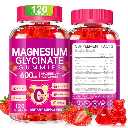 Magnesium Glycinate Gummies 600mg, 60-Day Supply (Sugar-Free)
