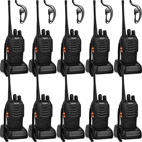 Ansoko Walkie talkies 10 Pack Long Range Rechargeable 2 Way Radio UHF 16-Channel with Earpiece Li-ion Battery and Charger (Pack of 10)