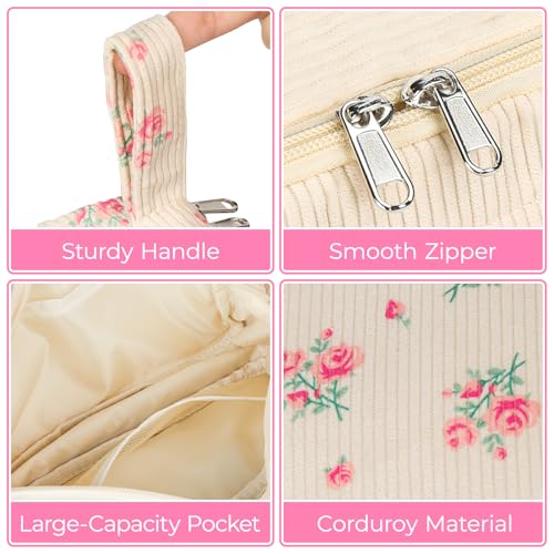 Image of WOBAGMEN Cute Pencil Case,Large Corduroy Zippered Pencil Case Pouch, aesthetic Pencil Bag with Compartments, Pencil Pouch School Supplies (HY-corduroy pc-pink floral)
