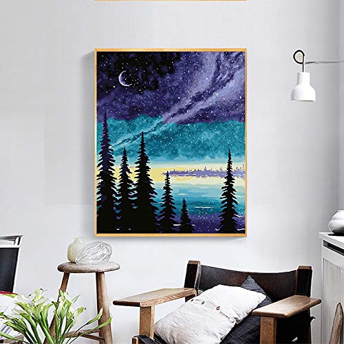 Kose Paint By Numbers For Adults Beginner & Kids, Diy Oil Painting Kit On Canvas With Paintbrushes And Acrylic Pigment, Arts Craft For Home Wall Decor- Night Lake 16"W X 20"L #TOP1