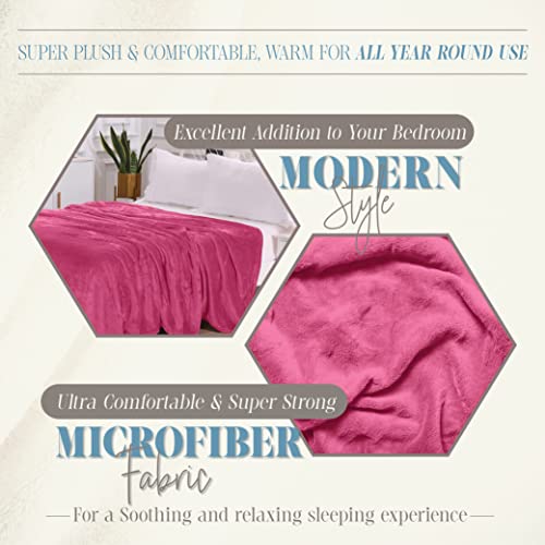 Elegant Comfort Luxury Velvety Feel Blanket, All-Season Lightweight Blanket, Ultra Plush, Soft, Cozy-Fuzzy Flannel Fleece For Couch, Sofa, Bed, Travel, Solid Design, King/California King, Hot Pink #TOP4