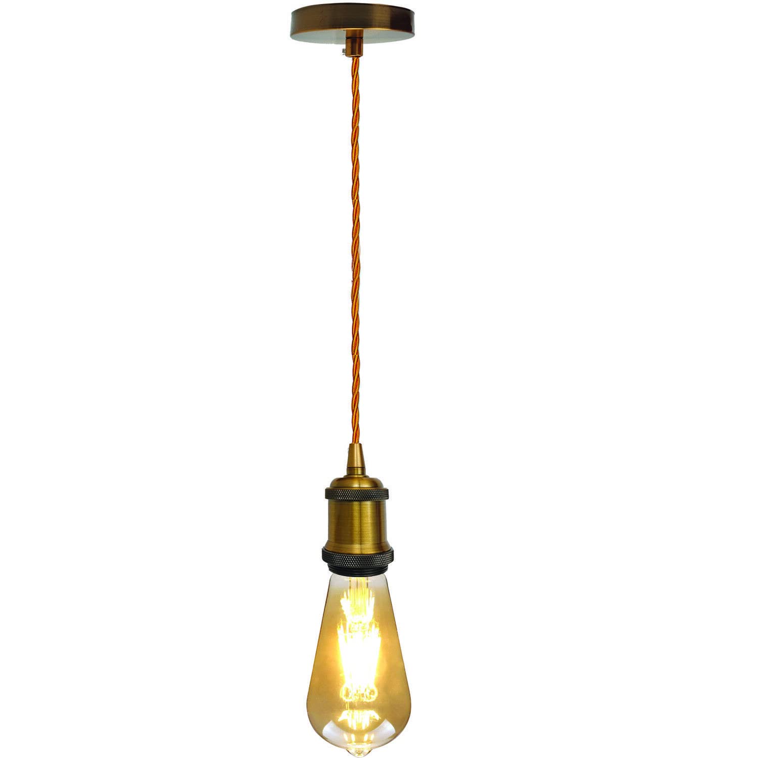 LEDSone Vintage Chrome E27 Pendant Light Fitting – 95cm Adjustable Twisted Braided Cable Ceiling Lamp Holder Kit for Kitchen, Dining Room, Bar & Loft Lighting