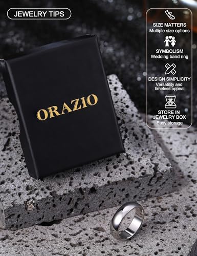 Image of ORAZIO Stainless Steel Rings for Men Women 6MM 8MM Wedding Band Rings Silver /Black /Gold Domed High Polished Basic Wedding Bands Comfort Fit Size 6-14