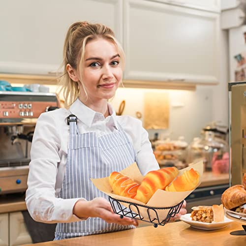 3 Pieces Black Wire Bread Basket Metal Bread Basket Metal Storage Basket Bin 50 Sheets Deli Wrappers For Homemade Restaurant Home Picnic #TOP3