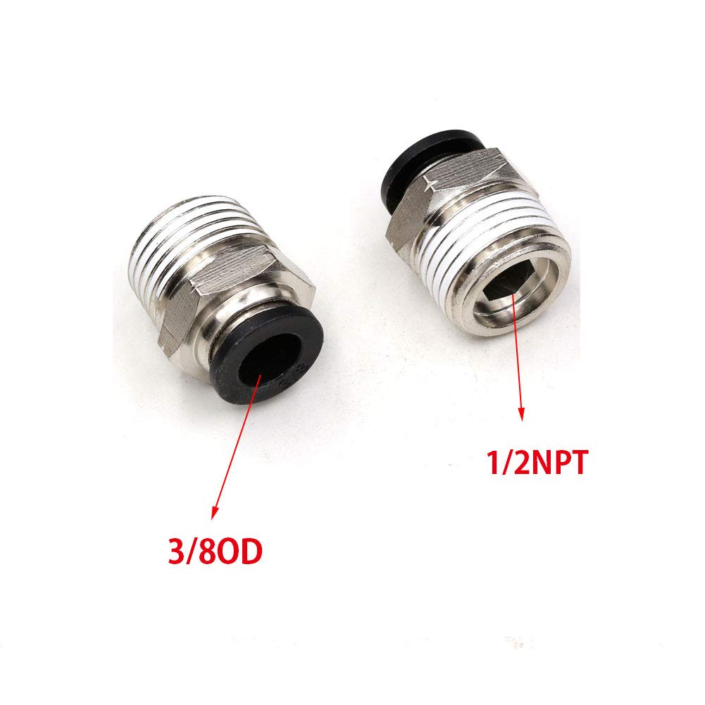1/2" OD X 12mm OD Pneumatic Quick Connector Push To Connect Fittings