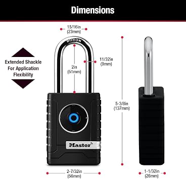 Master Lock Black Outdoor Bluetooth Smart Padlock with Keypad, Smart Locks for Tools, Gates, Sheds, 2-7/32 inches Wide, 4401LHEC