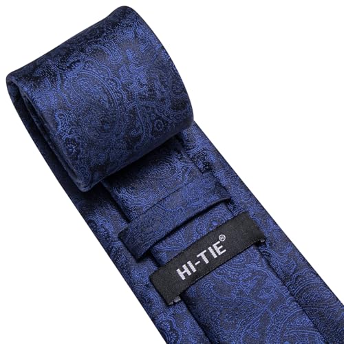 Image of Hi-Tie Silk Ties for Men Plaid Paisley Striped Necktie Pocket Square Cufflinks Set Formal Business