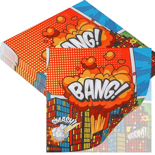 20 Servilletas Superhéroes, 33 x 33 cm, Servilletas de Papel para Cumpleaños Infantil, Fiesta Temática y Decoración de Mesa