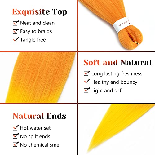 Orange Mixed Yellow Braiding Hair Pre Stretched 30 Inch Colored Braiding Hair Pre Stretched Braiding Hair 6 Packs Soft Yaki Braiding Hair Natural Hot Braiding Hair (30 Inch,Orange/Yellow#) - Image 3