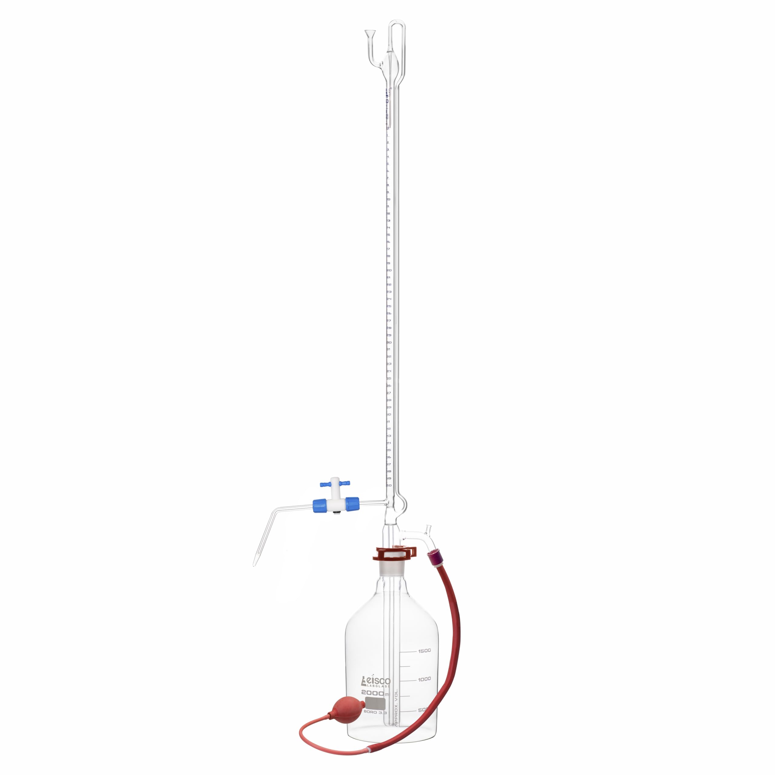 Burette automatico da 50 ml con serbatoio, soffietto in gomma e tappo PTFE - Classe A - Eisco Labs