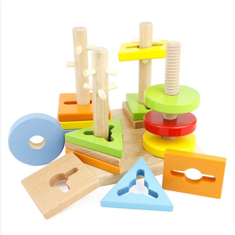 YIY Early Development & Activity Educational Toys - Wooden Puzzle Geometric Shape Color Sorter Building Blocks Sorting & Stacking Toys for 1-5 Years Old Preschool Kids Boys & Girls