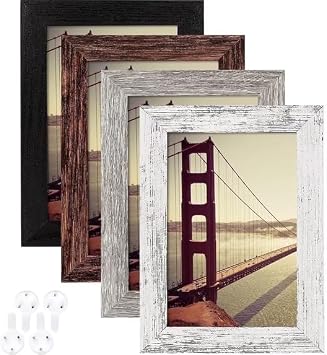 USTOP 4x6 Picture Frame, Multicolor Distressed Wood Frame,Rustic Farmhouse Style Photo Display for Tabletop, Home Office Decor, Wall Mountable.