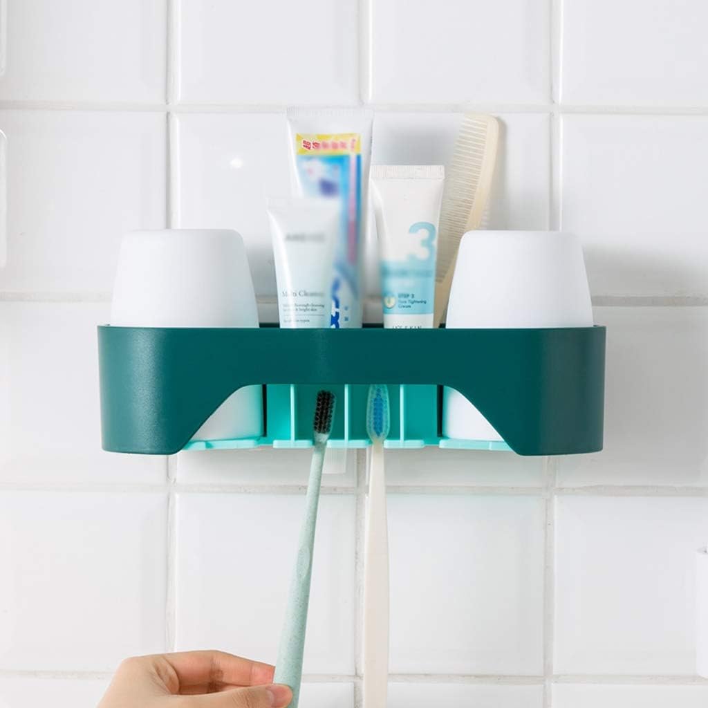 Toothbrush Holder Multi Function Wall Mounted Toothbrush and Toothpaste Storage Kit, 2 Toothbrush Slots, 2 Mouthwash Cups-no Need for Drilling